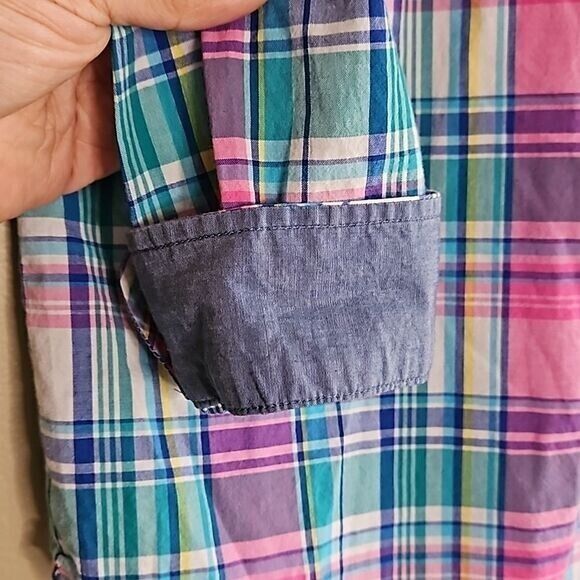 Talbots Womens XLp Button Up Pastel Plaid Preppy Academia Spring Chambray Easter - Picture 8 of 8
